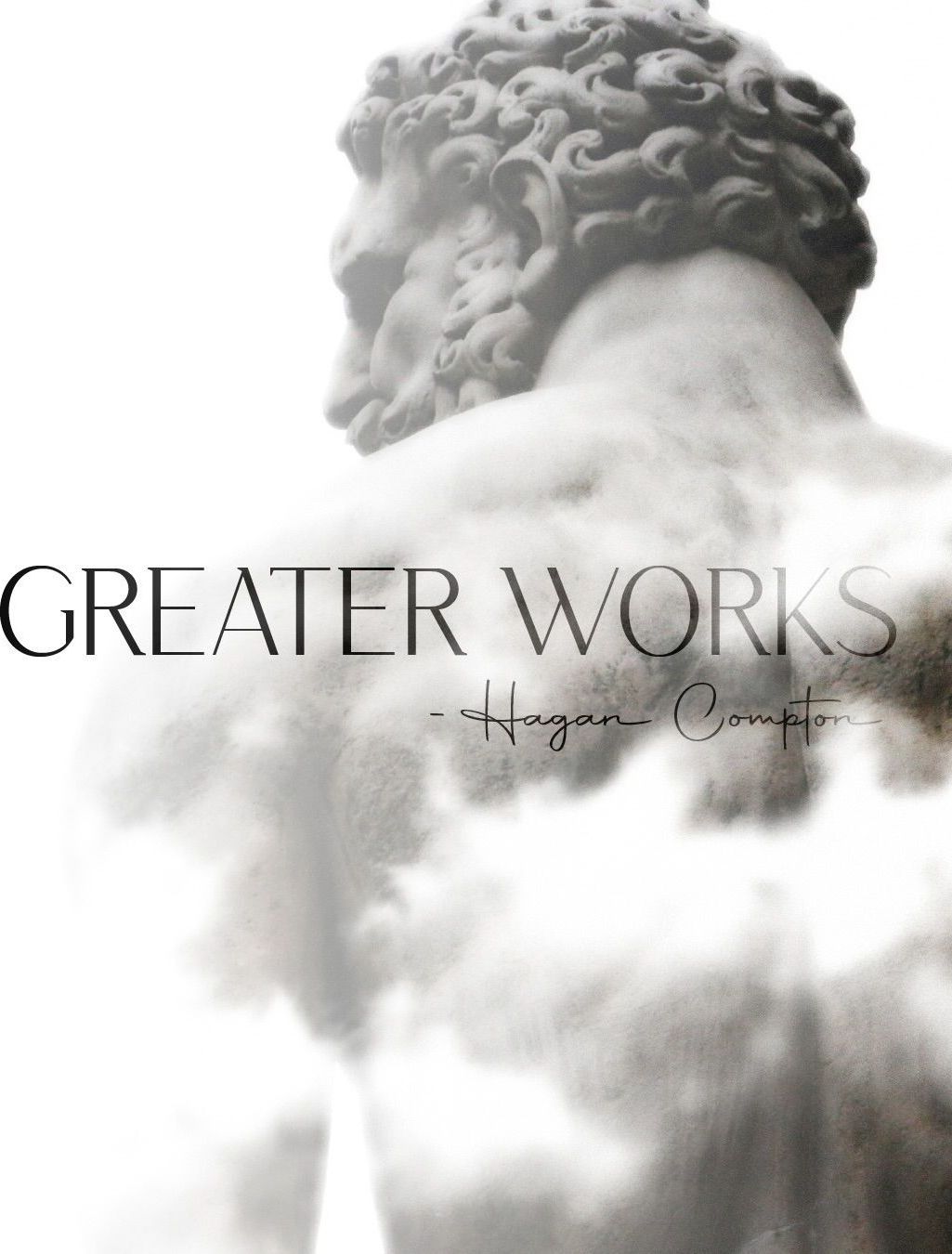 Greater Works title card over a classical statue and clouds